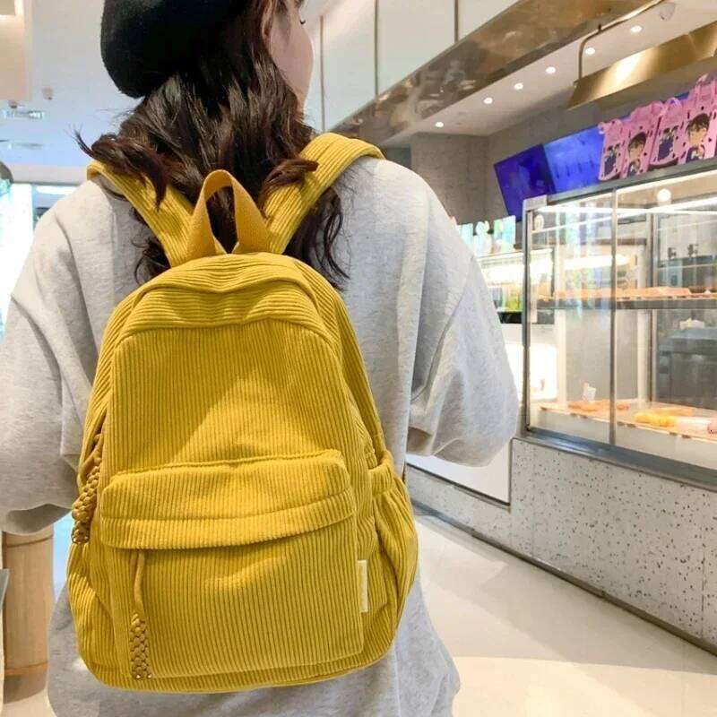 Stylish Corduroy Backpack Women Large Capacity School Bag, Durable Zipper, Minimalist Casual Daypack for Work & College Z260202