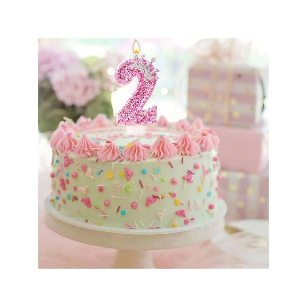 Cake Numeral Candles, Pink Color Creative Candle with Princess Crown, Happy Birthday Party Decoration S260204 798