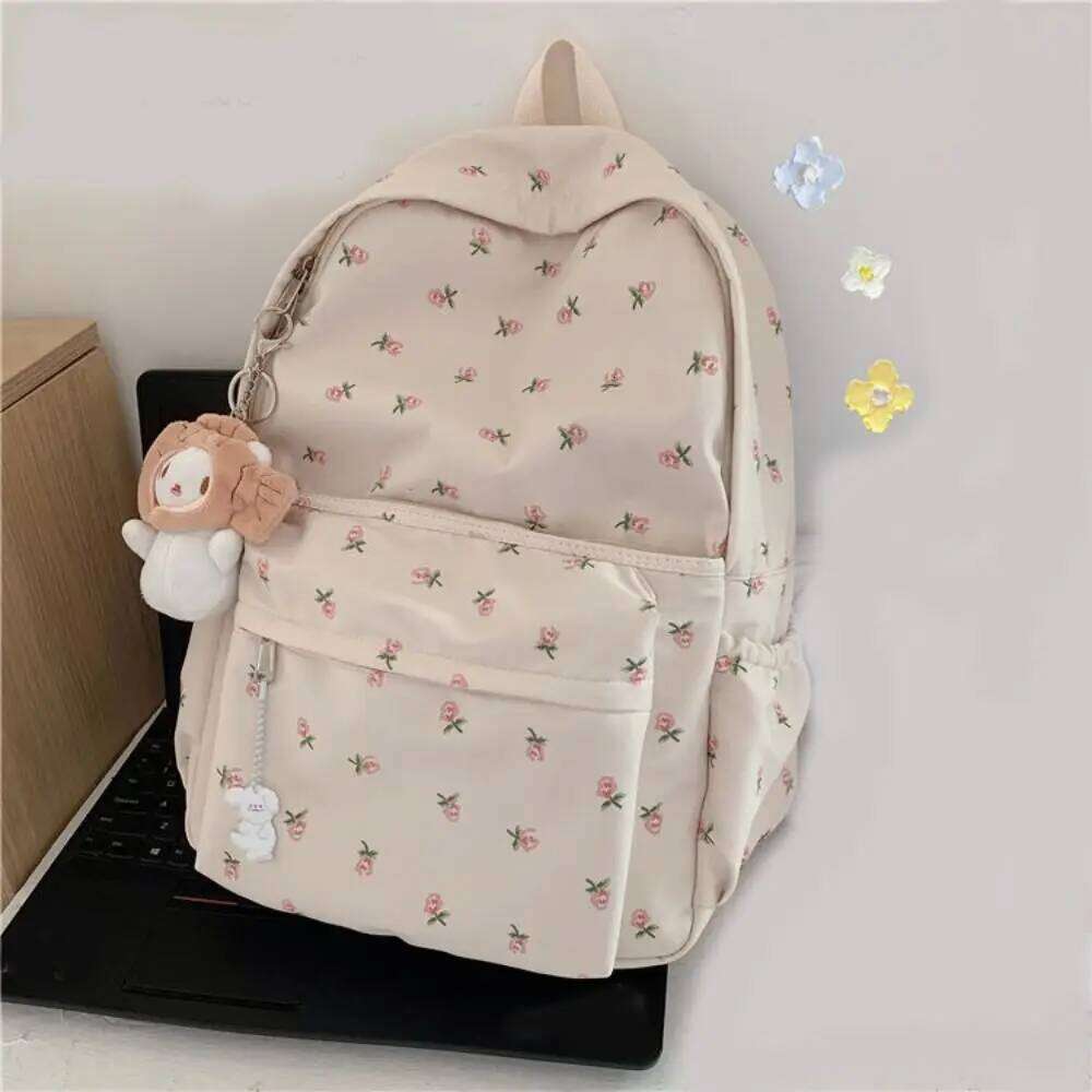 White Print Large-capacity Girl Cool High School Student Schoolbag Backpack Travel Bag Z260204