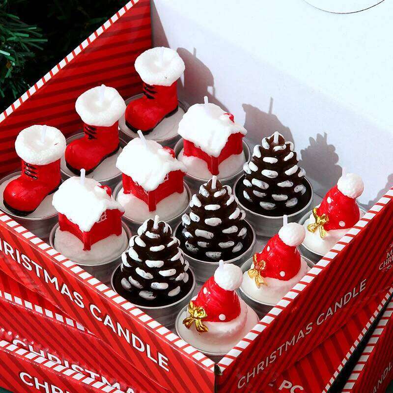 Christmas Tree Santa Claus Candle Gift Box Snowman House Home Party Shaped Decorative Souvenir Centered Kerzen Atmosphere Tools S260204