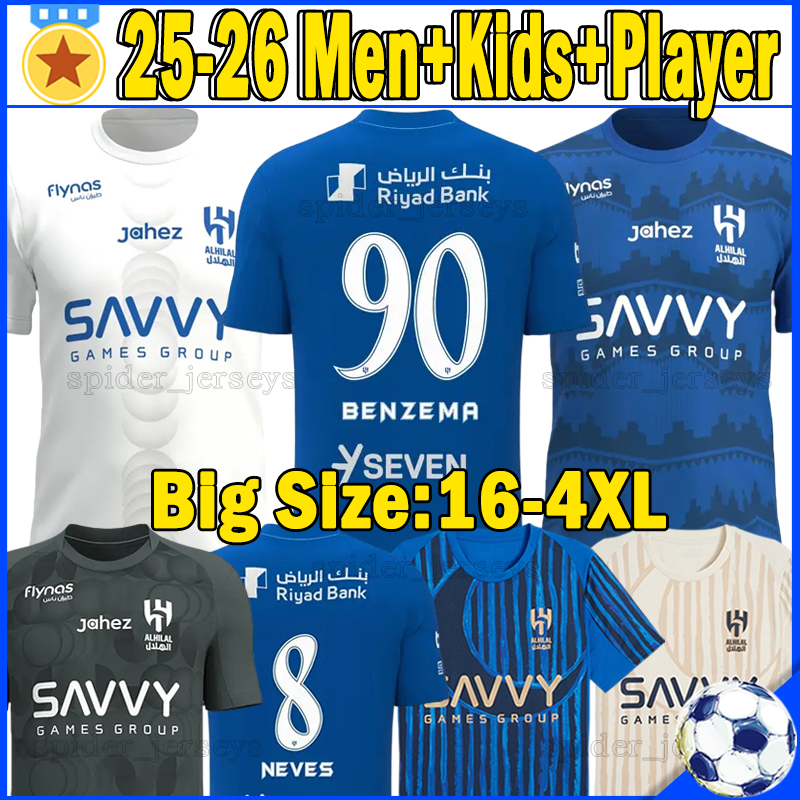XXXL 4XL 25 26 Al-Hilal SFC Soccer Jerseys BENZEMA NEVES SERGEJ MEITE NADELIA Football Shirts 2025 2026 M.LEONARDO DARWIN MALCOM SALEM M.KANNO Men Uniforms kids kits