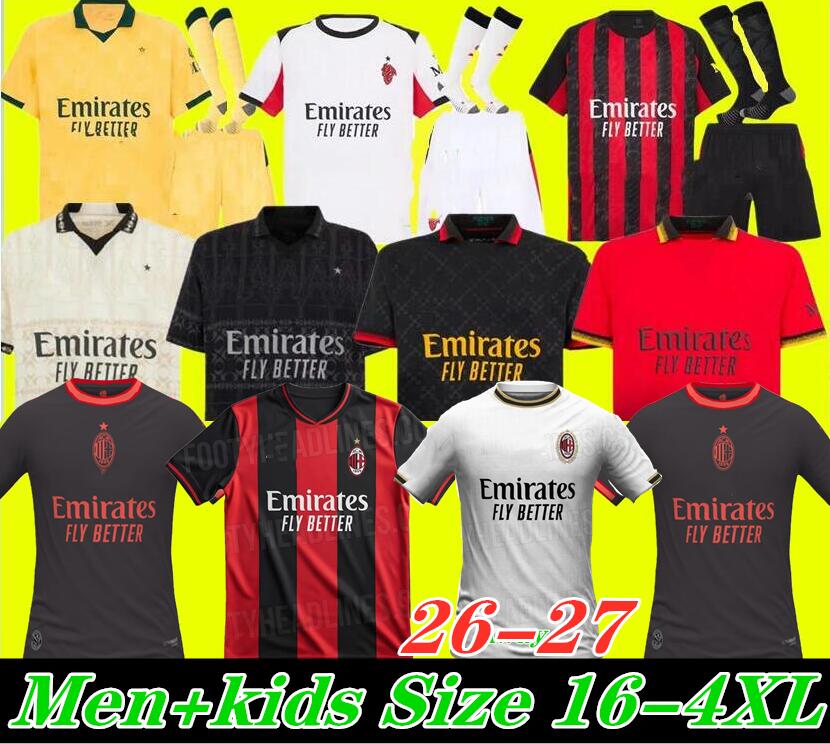 4XL 2026 2027 A C MILANS PULISIC Soccer Jerseys PULISIC FULLKRUG NKUNKU RAFA LEAO MODRIC Long sleeves Football Shirts 25 26 27 RICCI Goalkeeper MILANJersey kids kits