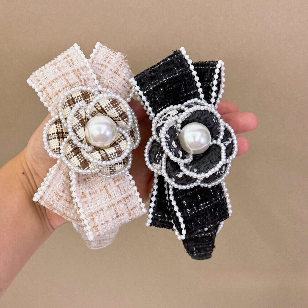 French Pearl Camellia Bow Hairband Style Elegant Korean High-end Headband Hair Accessory