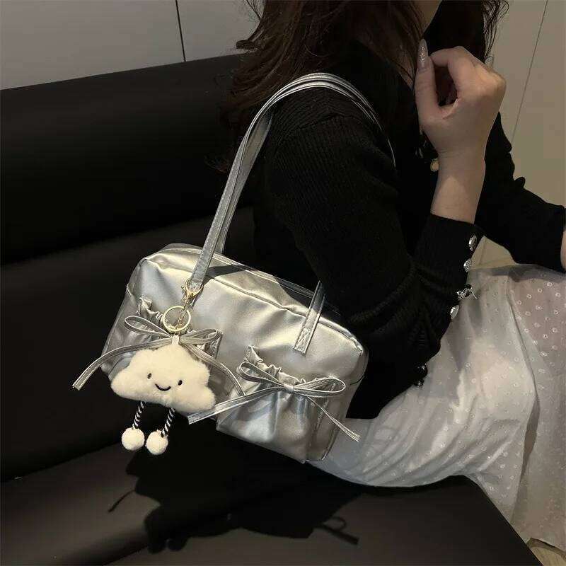 Cute Bow Tie Design Underarm Bags for Women 2025 Y2K Korean Fashion Handbags and Purses Pu Leather Shoulder Designer Bag C260204