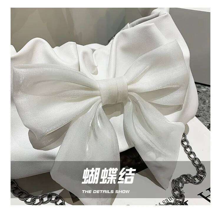 Fashion Versatile Retro Handbags for Women Girl's Sweet Bow Single Shoulder Chain Crossbody Bag Fold Purses and Handbag C260204