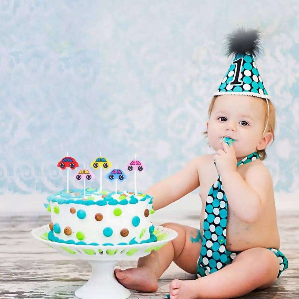 5 Pcs Cake Mini Car Birthday Candles for Flashing Cartoon Topper Decoration Baby S260204