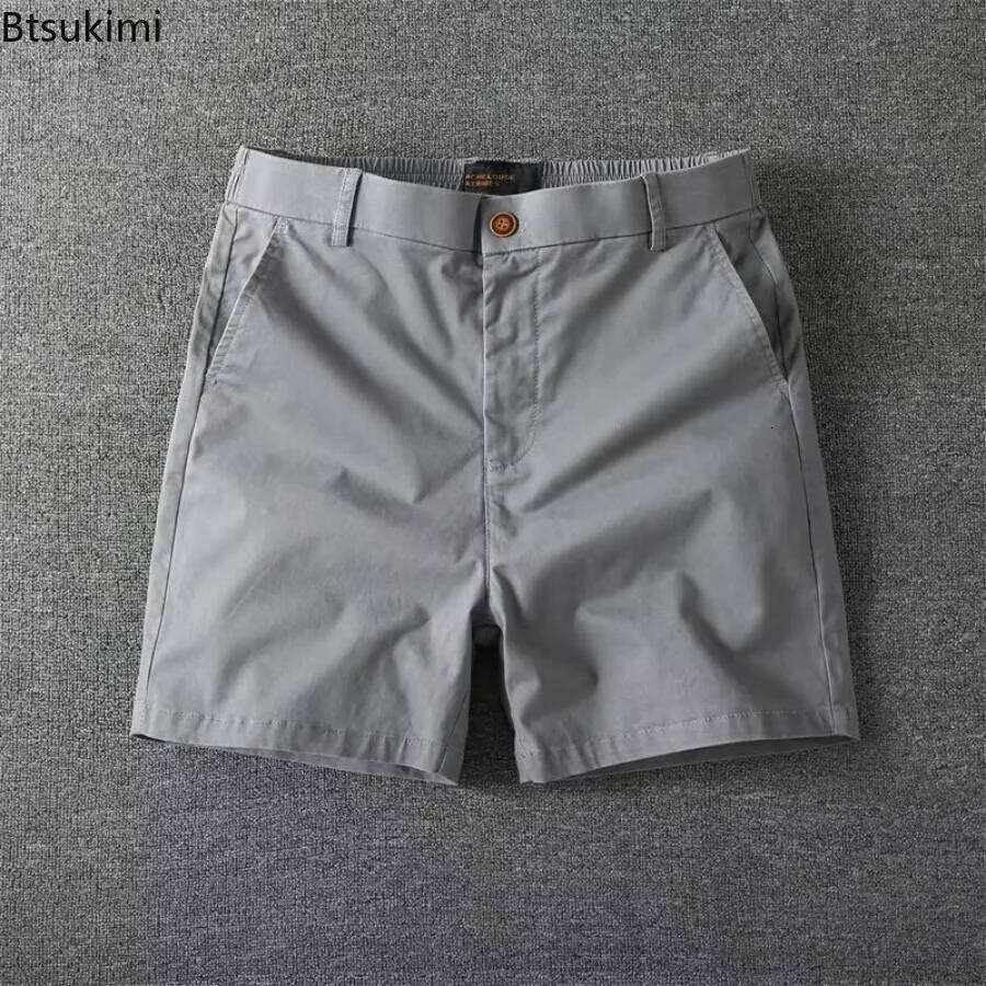 Men's Summer Casual Shorts Pure Cotton Solid Color Stretchy Straight Trendy Hight Elastic Waist Quarter Beach Pants XJ260204 - view 6