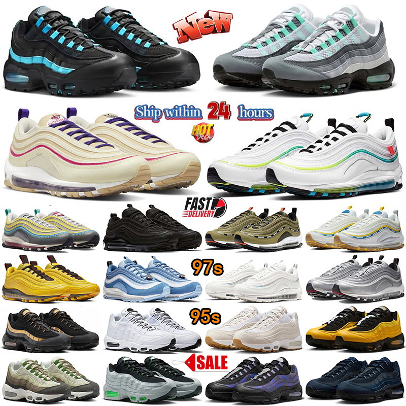 With Box Mens 95s 95 Running Shoes Womens 97 97s Sneakers Designer Trainers Triple Black White Blue Cork Metallic Silver Orange Ghost Picante Red Outd