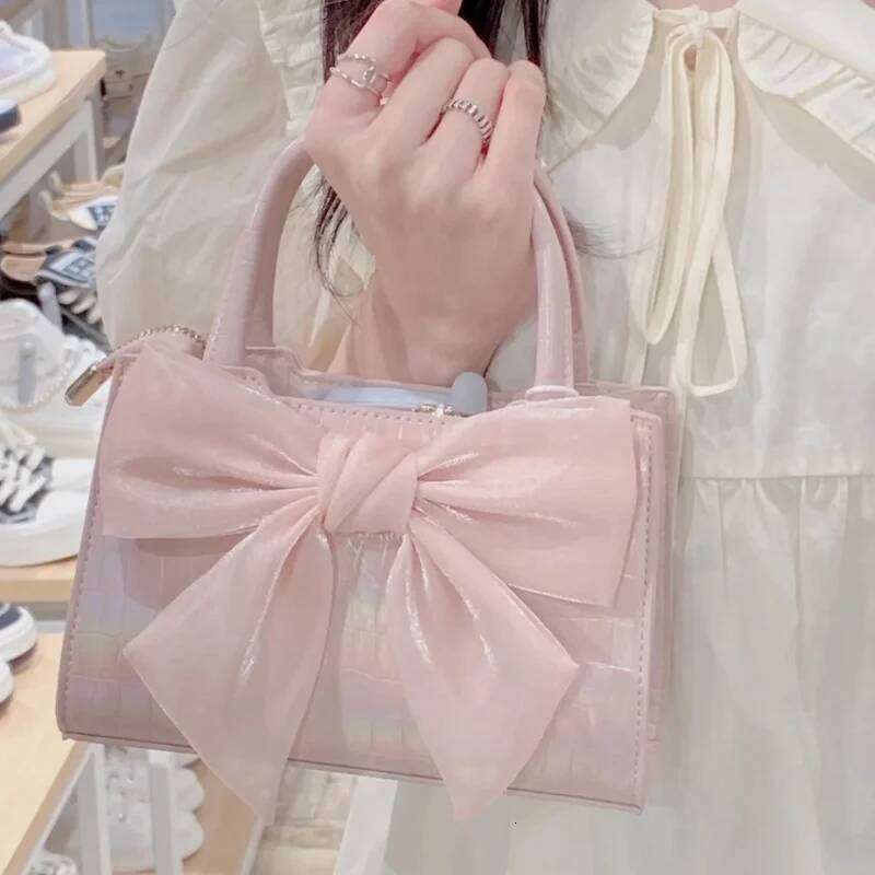 Fashion Women's Clutch Purse Handbags Summer Pink Bowknot Female Underarm Bags Sweet Girl's Small Square Shoulder Messenger Bag C260204