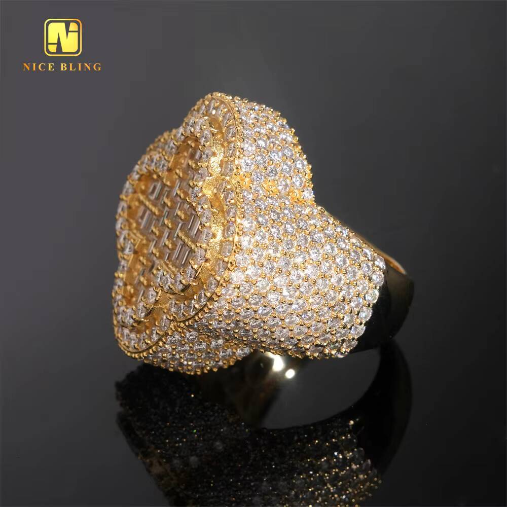 GRA Certificate Baguette Hip Hop Rapper VVS Moissanite Fine Jewelry Diamond Men Rings Iced Out Jewelry 925 Silver Clover Ring