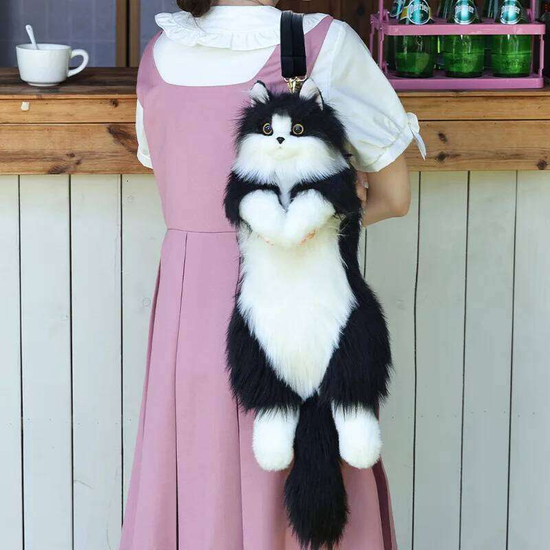 Handmade Plush Kitten Backpack Stuffed Animal Cat Tuxedo Fashion For Women Kids Anniversary Birthday Lolita Decor With Gift Z260202
