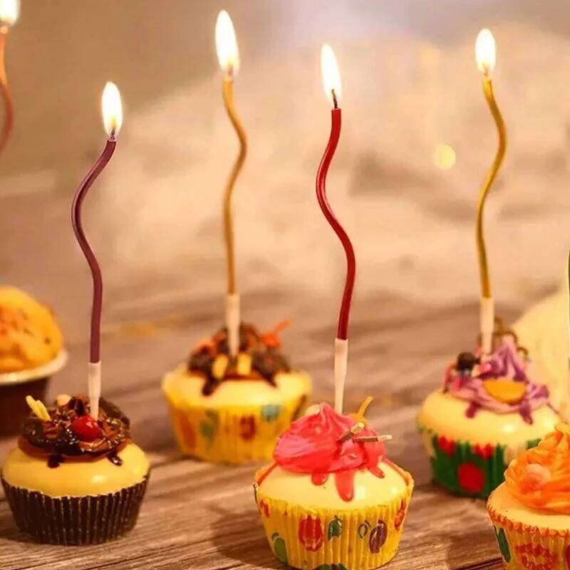 6Pcs/set Curved Cake Candles Birthday Baby Shower Gender Reveal Cupcake Decorating Candle Toppers Wedding Party Decorative S260204