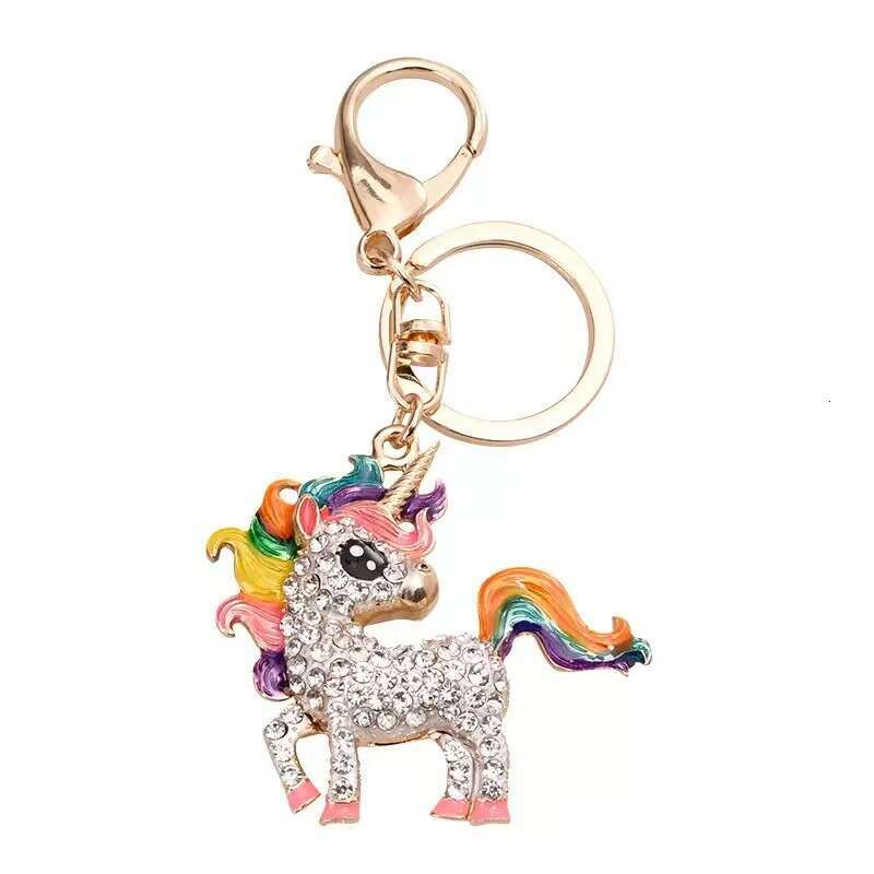 Unicorn Oil Drop Inlaid Diamond Keychain Fashion Commuting Metal Bag Car Pendant Small Gift Jewelry