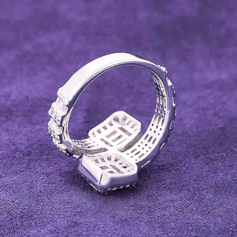 Hip Hop Mens Womens 925 Sterling Silver VVS Moissanite Cluster Split Shank Baguette Ring Fine Jewelry Passed Diamond Tester