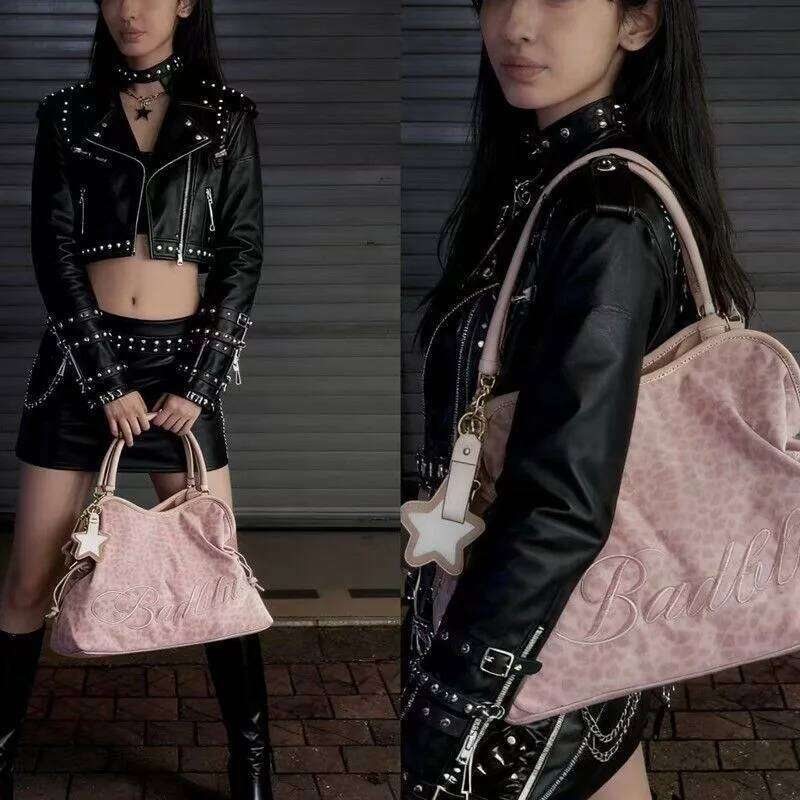 Korean Retro Leopard Print Tote Women Patchwork Large Capacity Shoulder Bag Ladies Hot Girl Y2K Harajuku Sweet Underarm Bags C260204