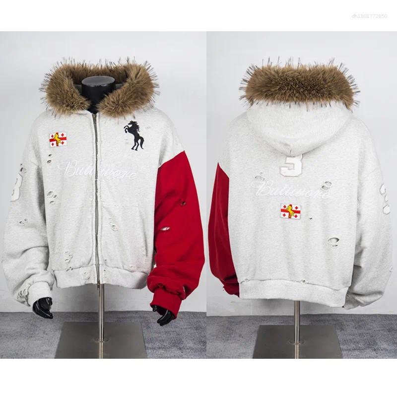 Men's Jackets Retro Old Protocol Index Hoodie Autumn Casual Loose Hooded Sweatshirt Patchwork Pattern Print Zipper Cardigan Streetwear