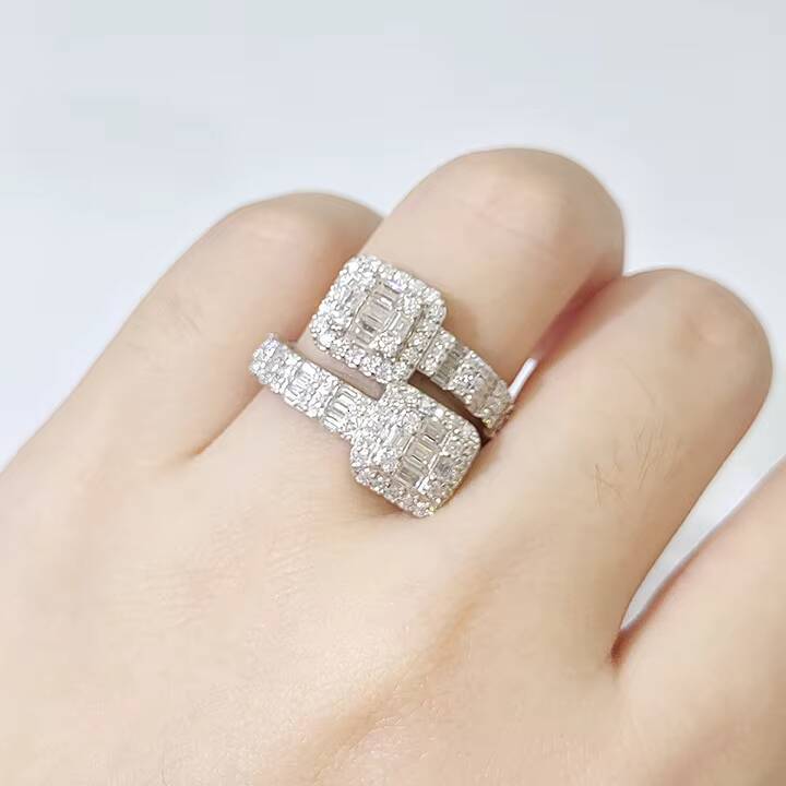 Square Shape Vvs Moissanite Mens Wedding Ring Platinum Hip Hop Fashion Design Cuban Chain Jewelry with Diamond Accents