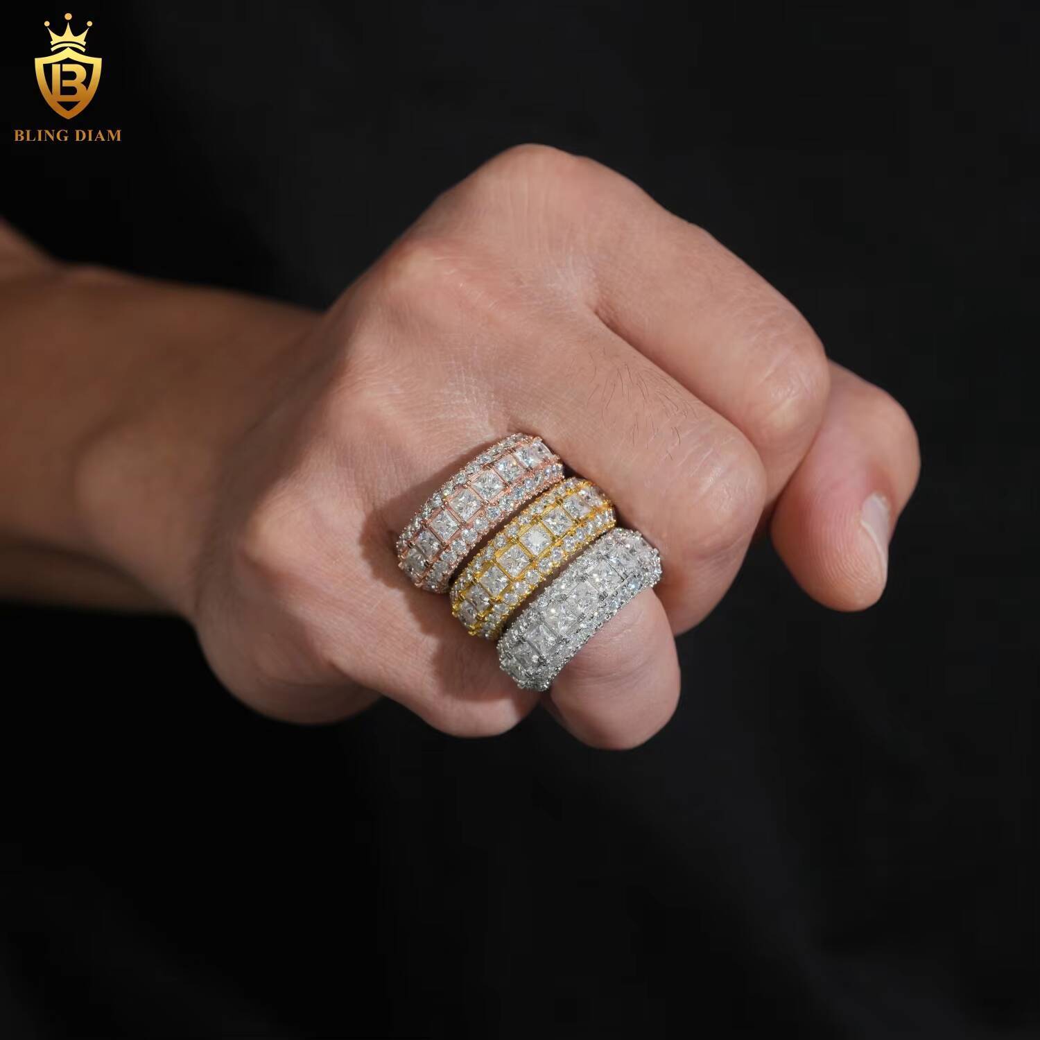 Rapper Rings for Men Hip Hop Style Jewelry 925 Sterling Silver Square Stone Design With Vvs Moissanite Iced Out Diamond
