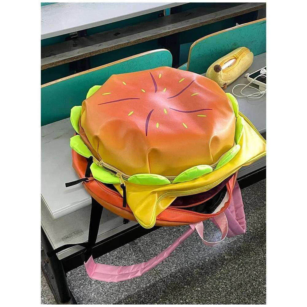PU Cheeseburger Large Capacity Bag Casual Backpack Cute Hamburger Daypack for Sudent Traveling Shopping Vacation Z260204