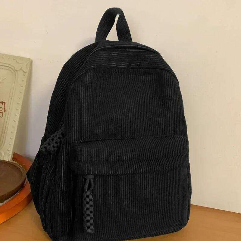 Stylish Corduroy Backpack Women Large Capacity School Bag, Durable Zipper, Minimalist Casual Daypack for Work & College Z260204