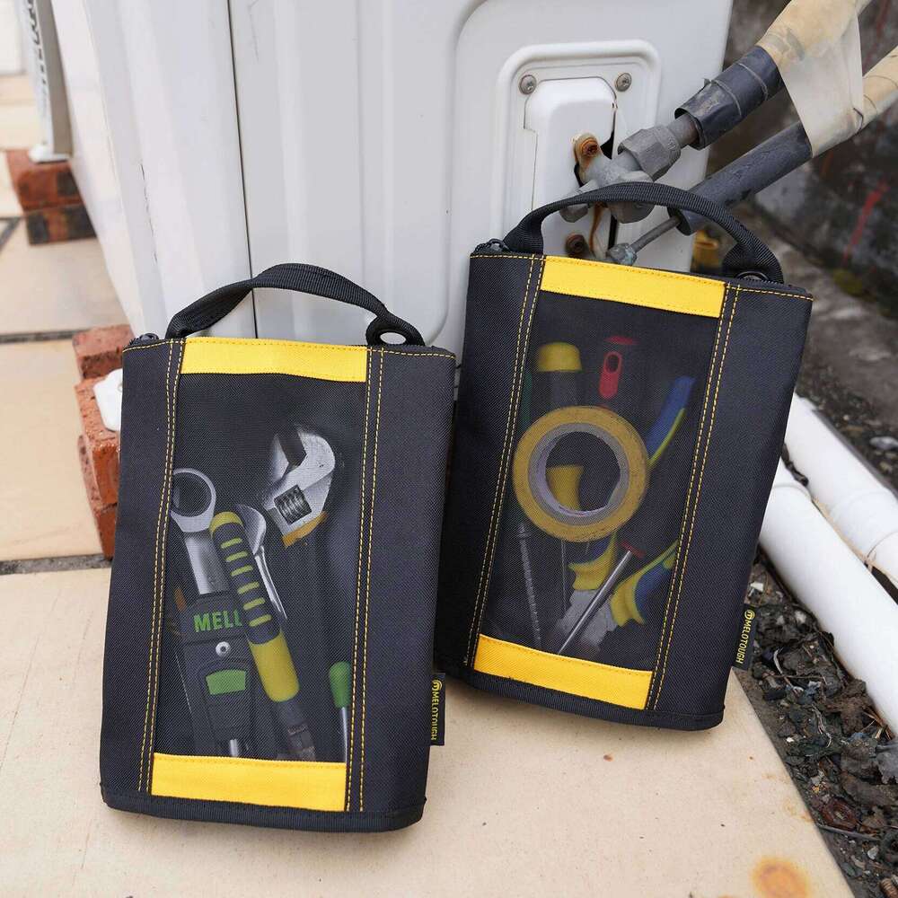 MELOTOUGH Canvas Tool Pouch Zipper Bag -Fastener bag with Mesh Window and Hanging Grommets 2 pack Z260202