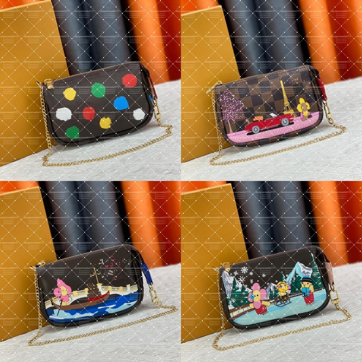 Chain small Cartoon purse pochette womens designer bag Christmas luxury shoulder Bag flower wallet leather wallet clutch card holder Crossbody Bags Mirror Quality