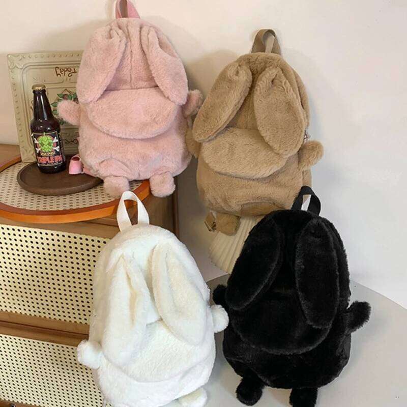 Lovely Rabbit Ear Plush Backpack Student Girls Casual Solid Color School Bookbag Women Large Capacity Travel Rucksack Daypack Z260204