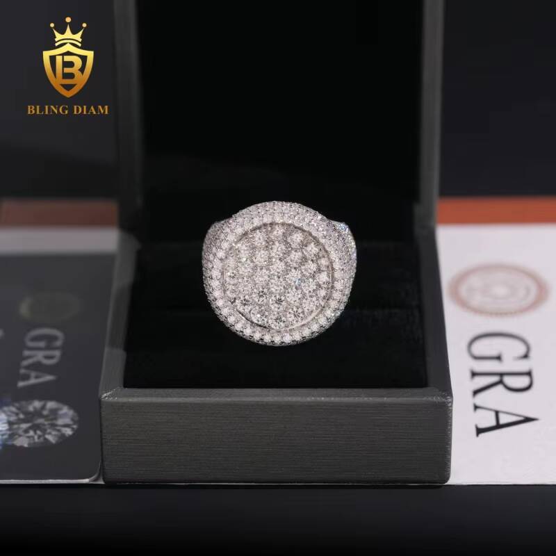 Hip Hop Jewelry S925 Sterling Silver Ice Out Vvs Moissanite Pass Diamond Tester Round Rings Trendy for Men