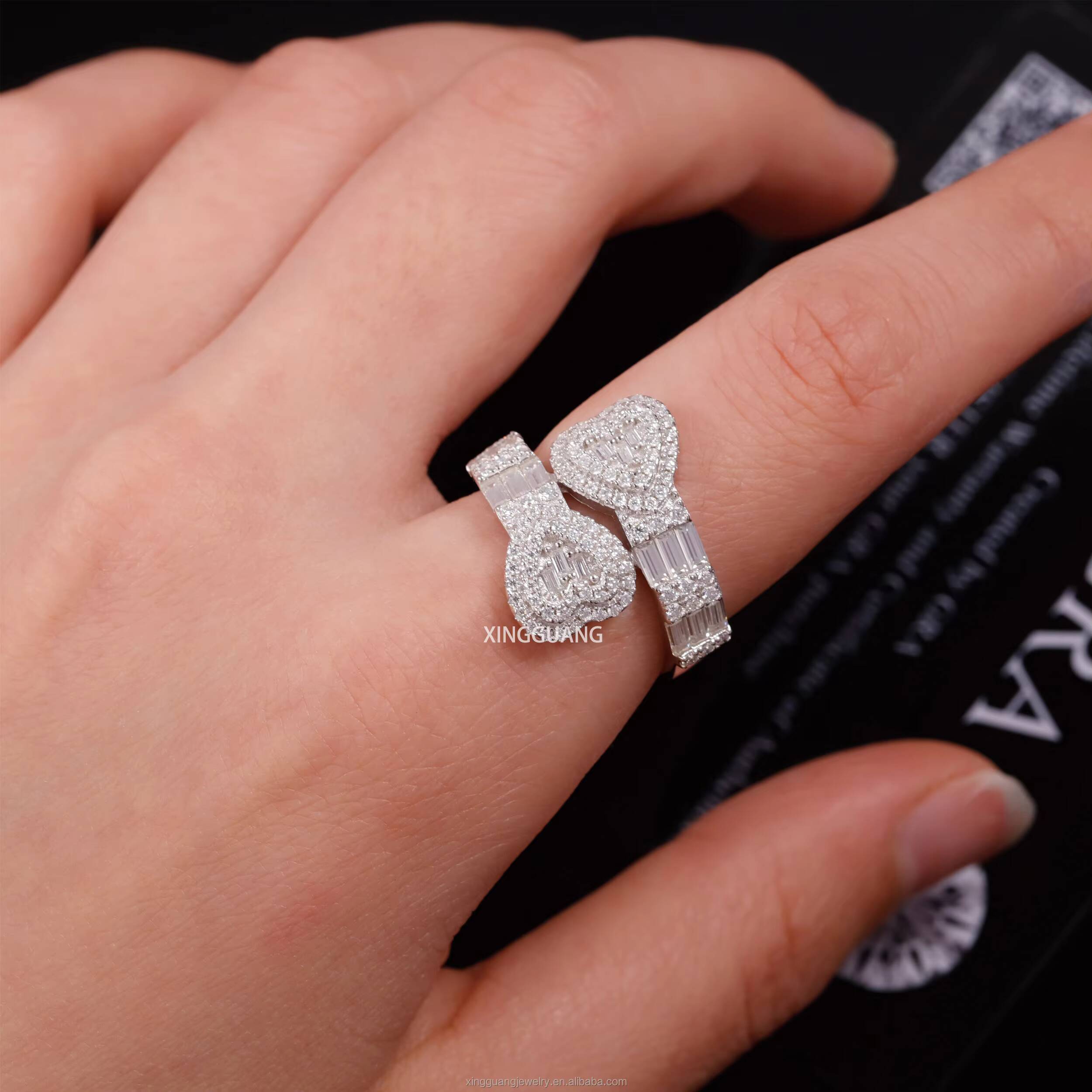 Drop Shipping Hot Sale Heart Shape Ring 925 Sterling Silver D/VVS Moissanite Diamond Hip Hop Ring for Men