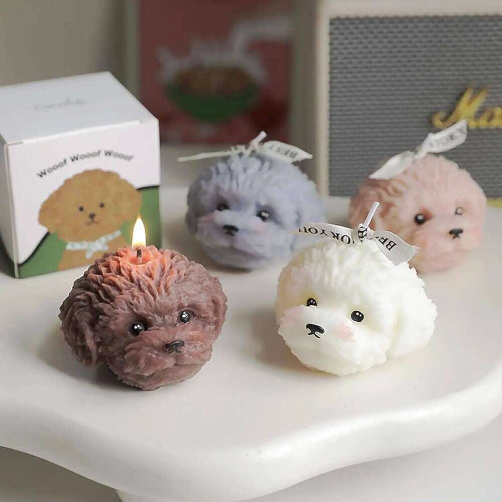 3D Teddy Dog Head Scented Cute Puppy Animal Aromatherapy for Home Decor Natural Soy Wax Candles Holiday Gifts S260204