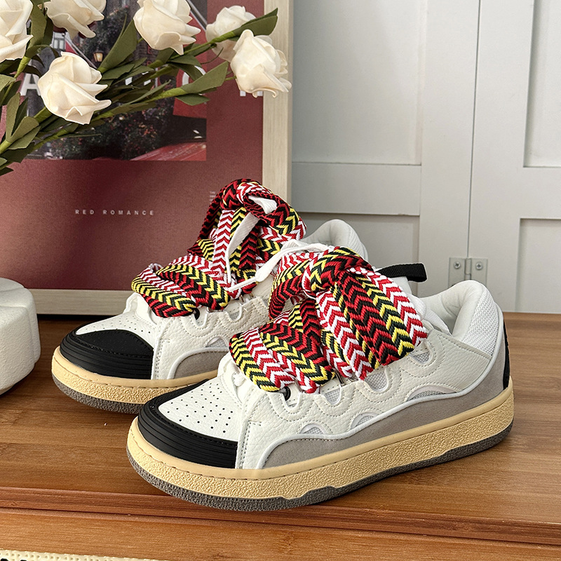 2026 new In-stock De Xun shoes for men and women, couple style, niche, thickened bread-style sports shoes, trendy, rubber sole, latex insole