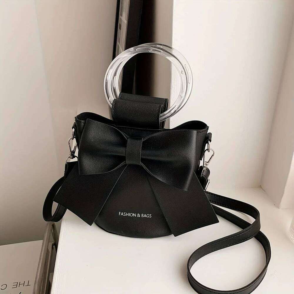 Stylish Women's Bucket Bag with Detachable Strap and Elegant Bow Accent Casual Shoulder Crossbody Bag, Summer Handbag Purse C260204