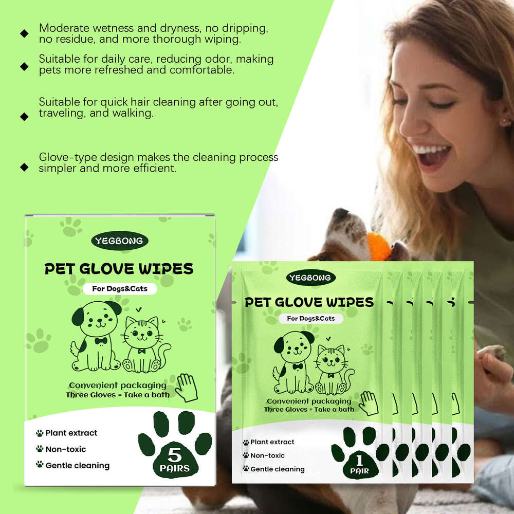 Yegbong Pet No-Wash No-Bath Cat Dog Body Dirt Odor Cleaning Gloves S260203
