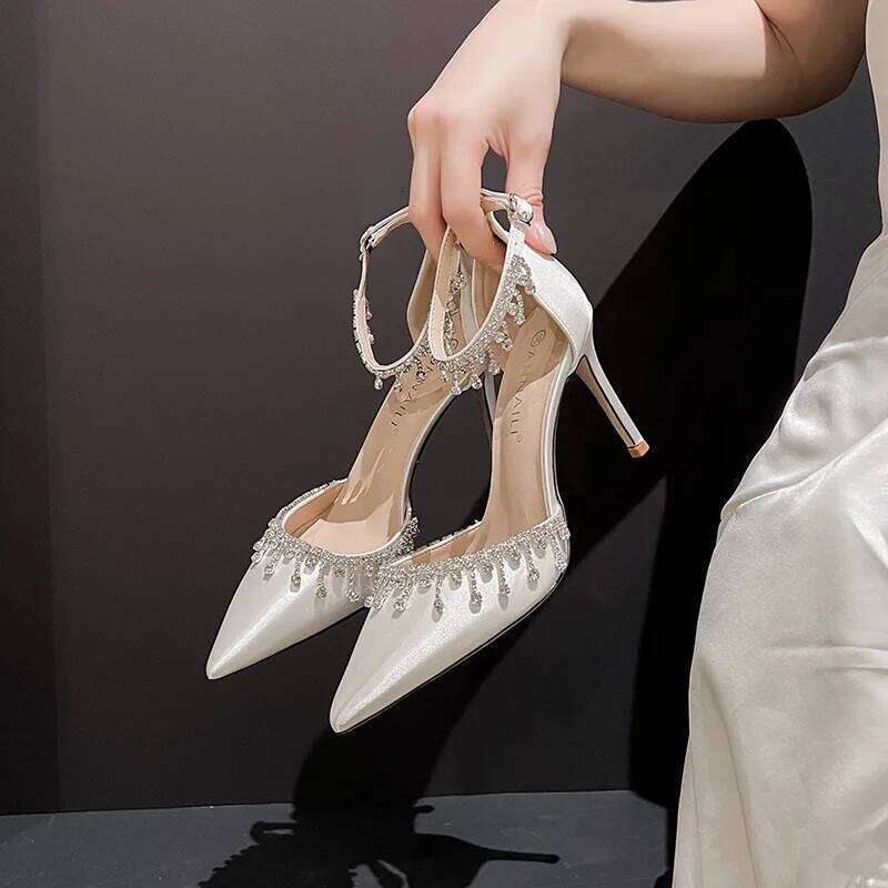 Size 32-43 Designer Women Sexy Crystal Heel Stiletto Wedding Pumps Pointed Satin High Heels Fashion Party Shoes C260204