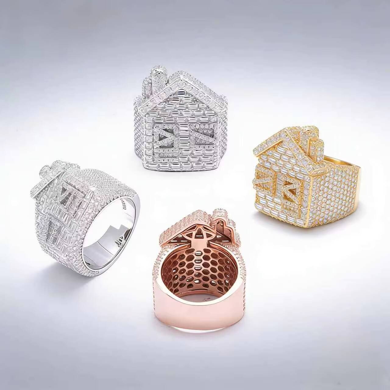 925 Sterling Silver Moissanite Rings House Shape Ring Iced Out Moissanite Hip Hop Jewelry High Quality Diamond Pass Diamond Test