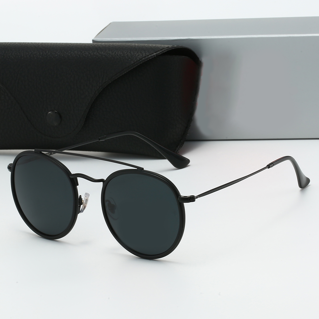 Designer Sunglasses for Women Men Classic Round Polarized Driving Eyewear Metal Frame with Polaroid Glass Lens with Box