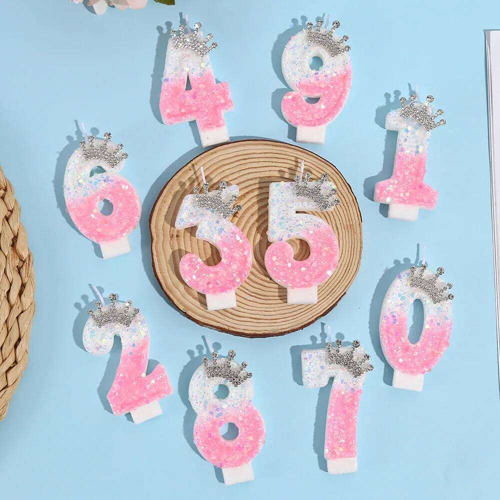 Crown Birthday Digital Festive Atmosphere Princess Style Cake Super Sequins Color Matching Candle S260204