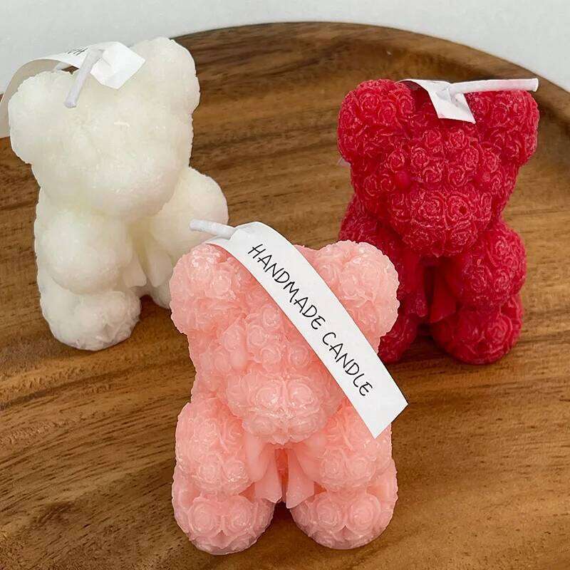 1PC Rose Bear Scented 3 ColorsRed/Pink/Cream | Home Decoration Birthday Gift, Advanced Atmosphere Fragrance Candle S260204