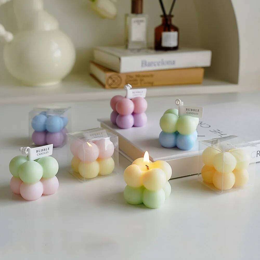 Bubble Cube Bicolor Handmade Scented Aromatherapy Soy Wax Candle Wedding Birthday Candles Party Home Decoration S260204