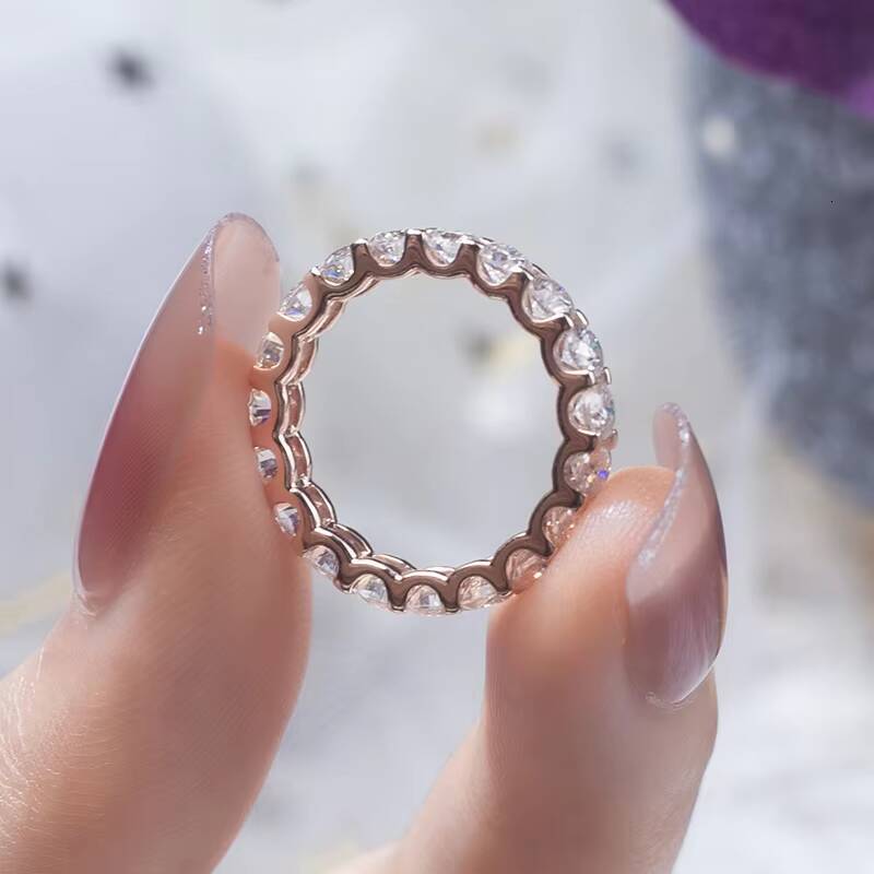 Messi Gems Fine Jewelry MSR-755 Real 18k Gold Engagement Eternity Ring with Lab Grown Diamond