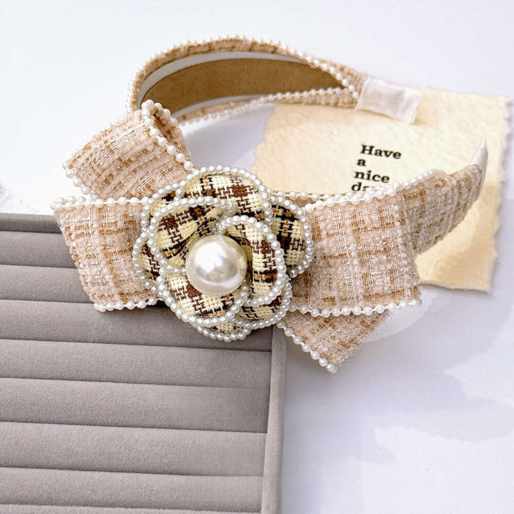 French Pearl Camellia Bow Hairband Style Elegant Korean High-end Headband Hair Accessory