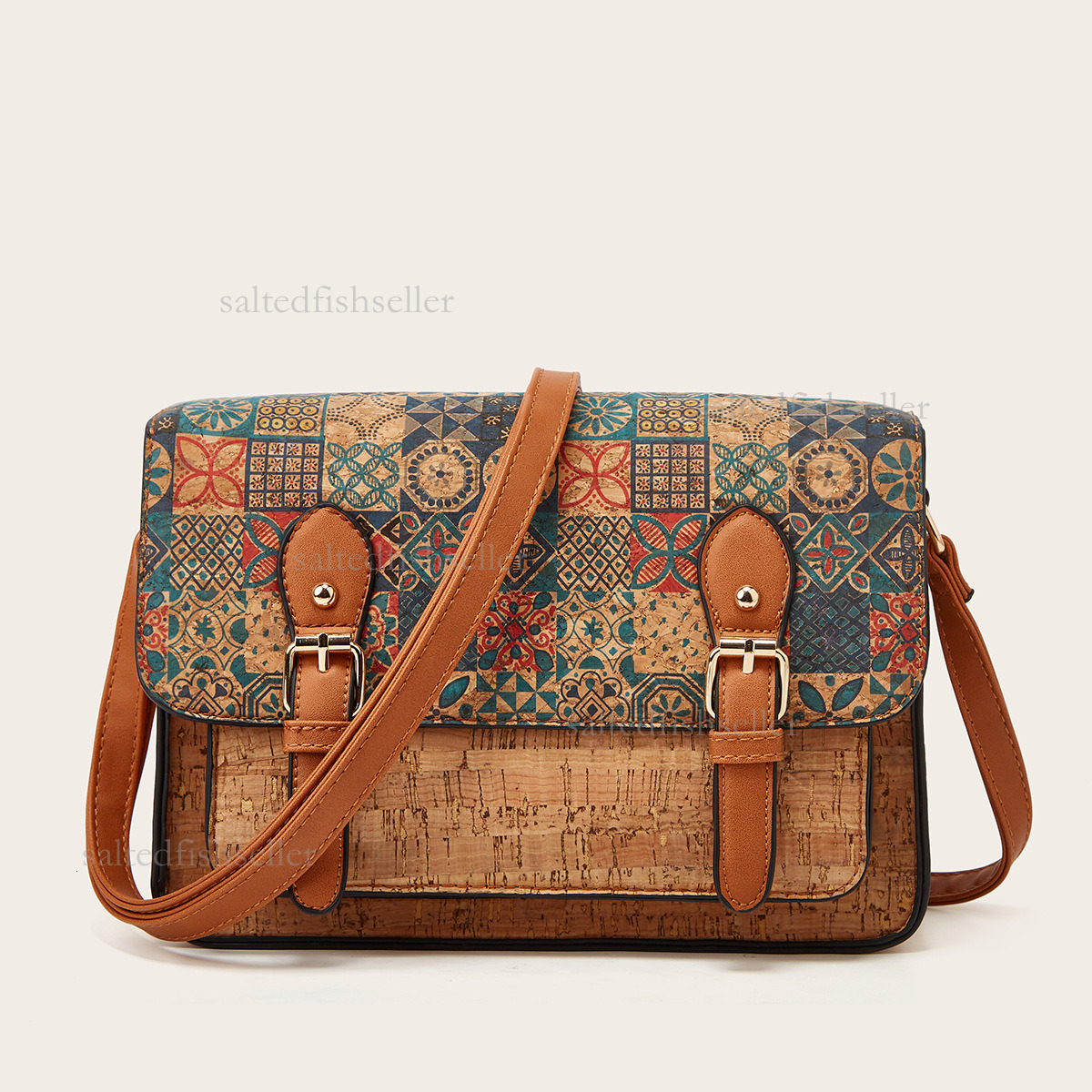 2026 Hot Selling Fashion Women's Shoulder Crossbody Bag Luxury Retro Printed Ethnic Style Mailman Bag Double Belt Buckle Zipper Handbag Casual Phone Bag Makeup Bag