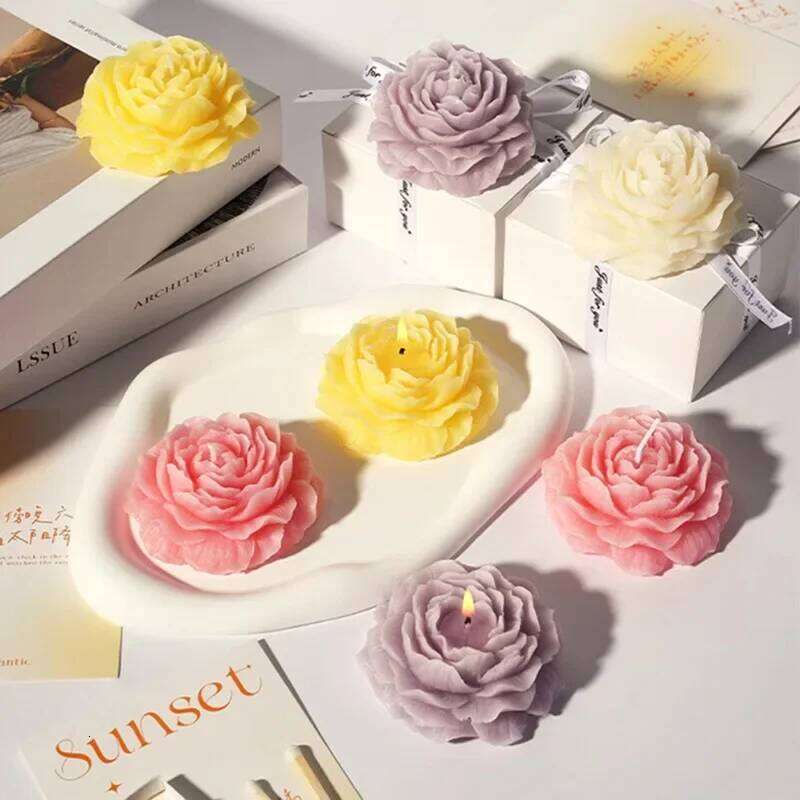 1Pc Beautiful Peony Flower Scented Candle Smokeless Low Temperature Soy Wax Aromatherapy Candles Ornament Home Decoration Gifts S260204