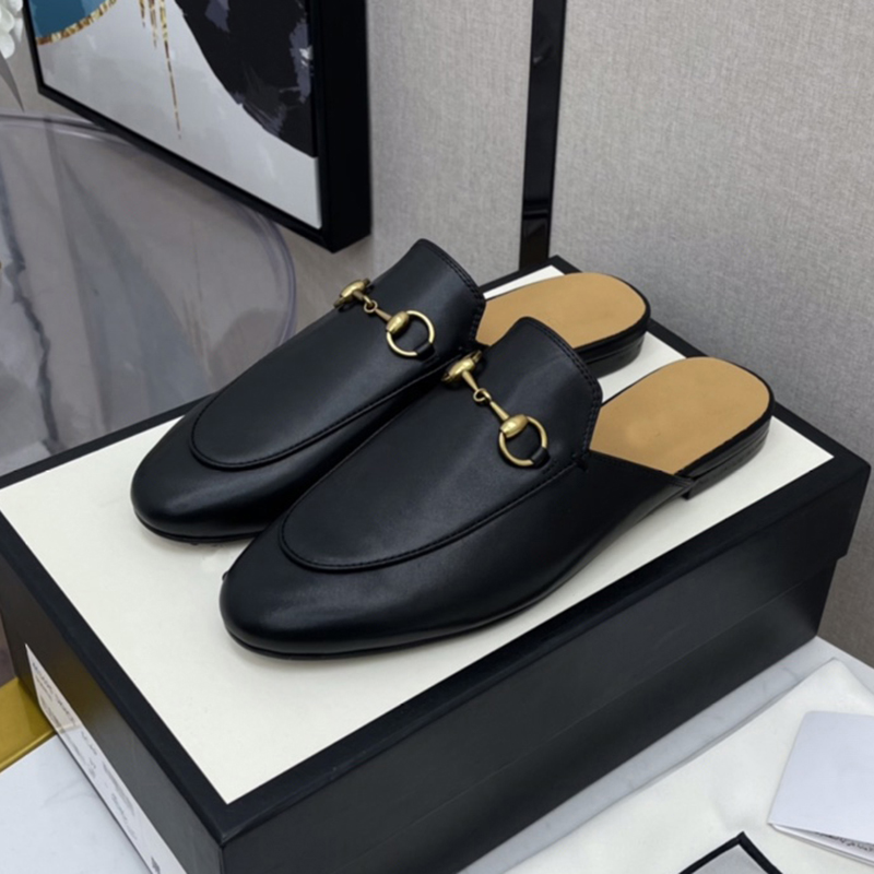Mules Leather slipper Round toe loafer design quilted hardware Real leather designer woman man shoes designers luxury Slip on princetown slippers size 34-46