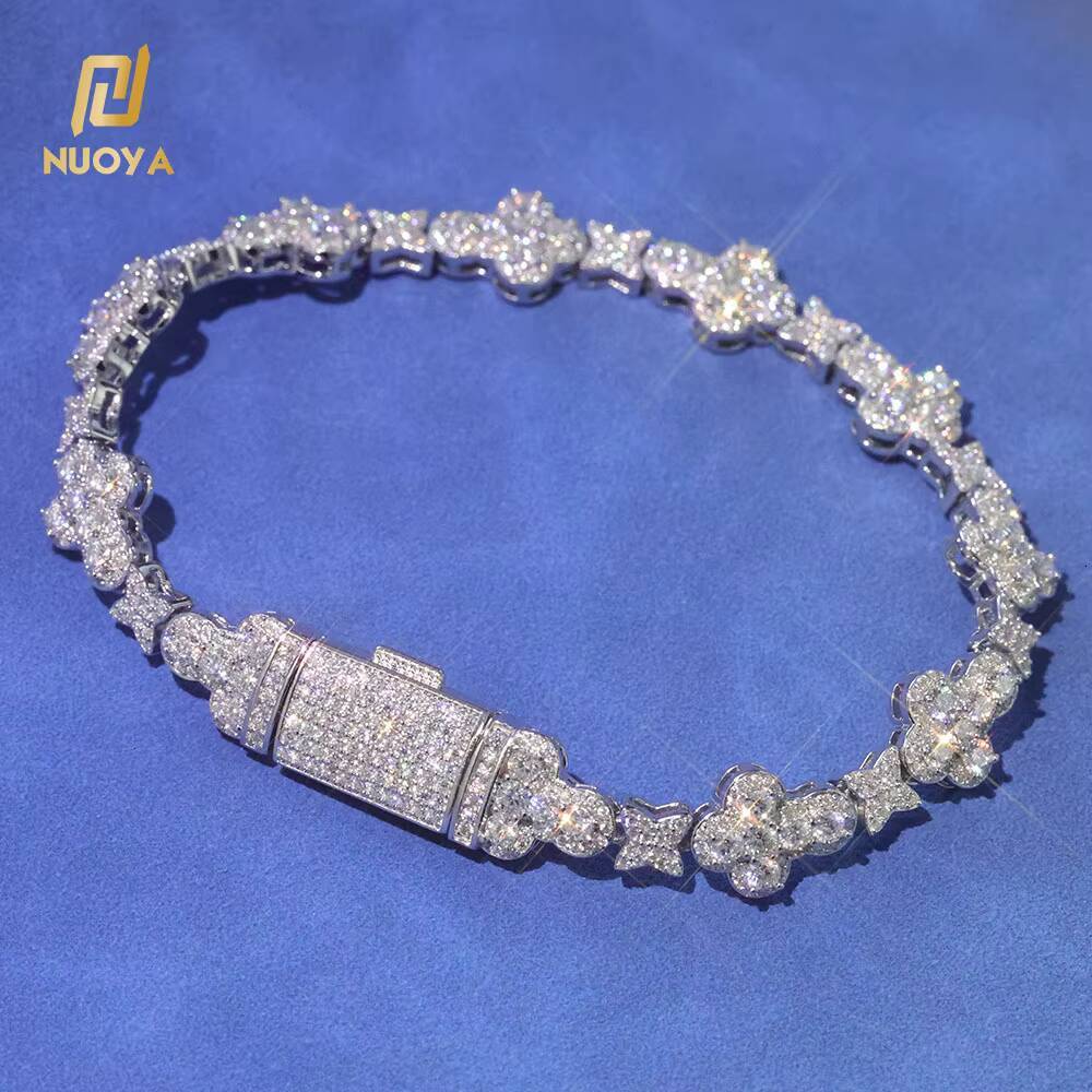 NUOYA Customizable 925 Sterling Silver Bracelet VVS Moissanite Gold Silver Cross Bracelet for Women Fine Chain Link Jewelry