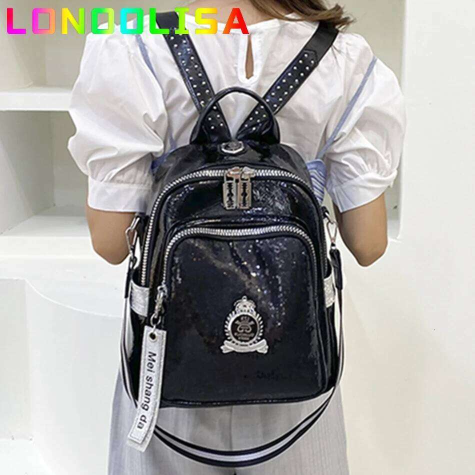 Fashion Sequins Women's Backpack High Quality Bookbag Soft Leather School Bags for Teenagers Girls 3 In 1 Ladies Travel Bagpacks Z260204