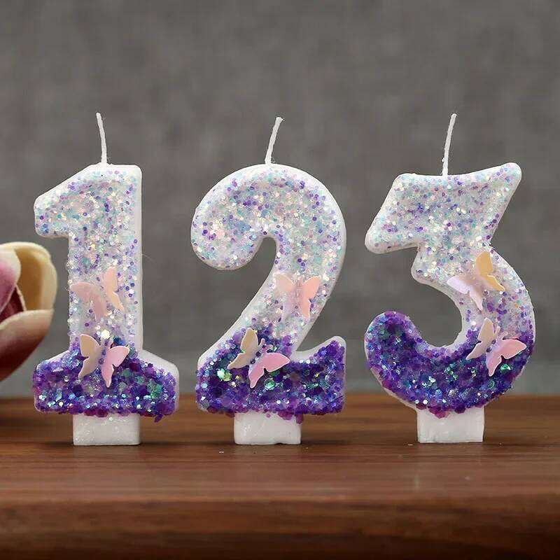 Pink Number Candles 0-9 - Creative Birthday Cake Topper with Butterfly Decor for Party Celebration Supplies S260204