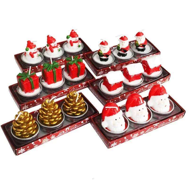 3pcs Christmas Candles Atmosphere Valentine's Day Santa Claus Snowman Xmas Tree Pine Cones Craft Gifts Party Table Decorations S260204