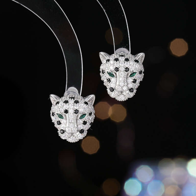Fashionable and Unique Creative Cute Small Animal Micro Inlaid Zircon S925 Silver Needle Leopard Stud Earrings