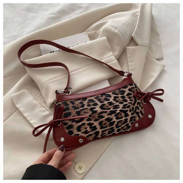 New Armpit Trendy for Women Sweet Double Bow Handbag Ladies Retro Fashion Female Leopard Print Shoulder Bag C260204